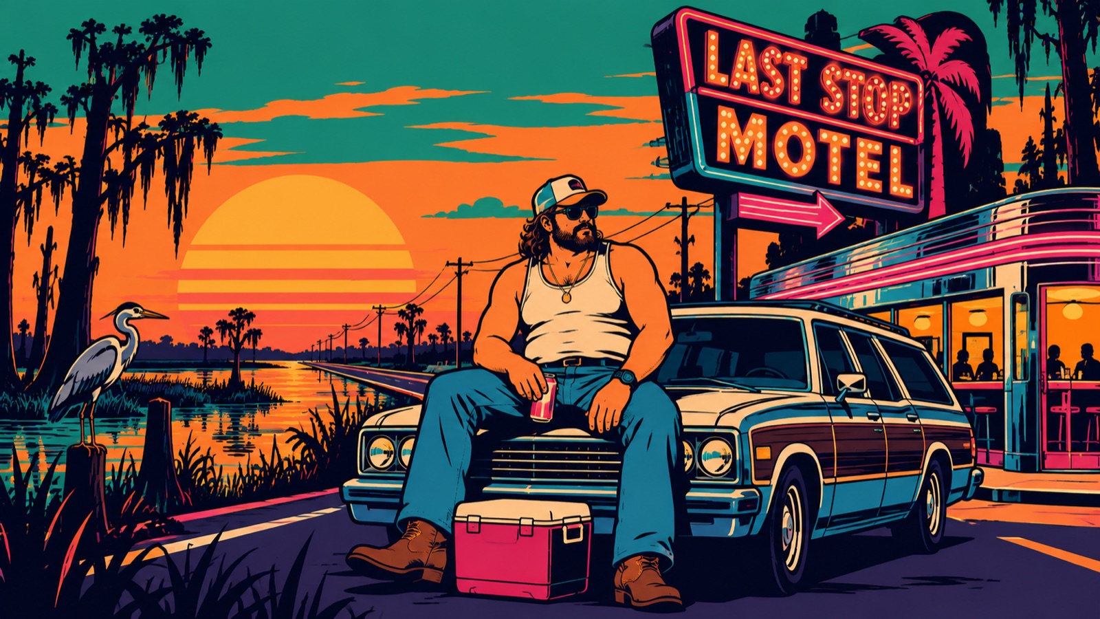 Vice Bay — l'autoroute et le Last Stop Motel